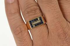 14K Yellow Gold Princess Sapphire Diamond Men's Squared Ring