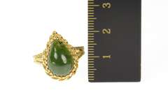 14K Yellow Gold Pear Nephrite Cabochon Retro Statement Ring