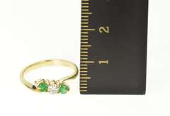 14K Yellow Gold Diamond Emerald Accent Bypass Engagement Ring