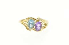 14K Yellow Gold Amethyst Blue Topaz Diamond Accent Bypass Ring
