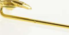 14K Yellow Gold Art Deco Turquoise Syn. Emerald Ornate Stick Pin