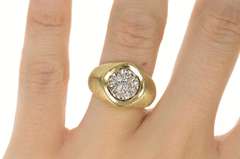 10K Yellow Gold Retro Two Tone Diamond Cluster Statement Ring