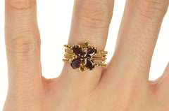 14K Yellow Gold Garnet Butterfly Retro Statement Cocktail Ring