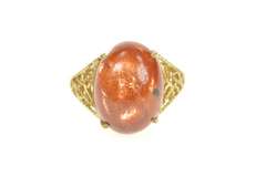 10K Yellow Gold Ornate Filigree Sunstone Cabochon Statement Ring
