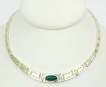 Sterling Greek Key Malachite Neckpiece