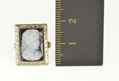 10K Yellow Gold Art Deco Two Tone Black Onyx Carved Cameo Ring
