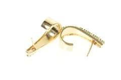 10K Yellow Gold Retro Diamond Emerald Curved Bar Semi Hoop Earrings