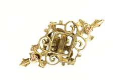 14K Yellow Gold Victorian Pearl Turquoise Ornate Scroll Pin/Brooch
