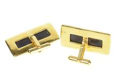 18K Yellow Gold Men's Rutilated Quartz Black Onyx Ornate Cuff Links