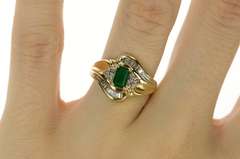 10K Yellow Gold Natural Emerald Diamond Accent Bypass Ring