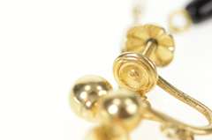 14K Yellow Gold Retro Black Onyx Drop Chain Fringe Screw Back Earrings