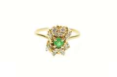 14K Yellow Gold Round Emerald Diamond Cluster Accent Ring