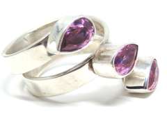 Sterling Silver Pink Stone Ring and Earrings