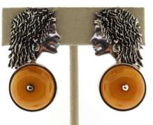 Sterling Silver African Woman Profile Earrings