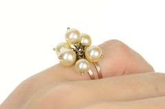 18K Yellow Gold Retro Pearl Beaded Fringe 1960's Statement Ring