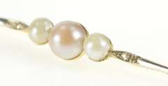 14K Yellow Gold Pearl Diamond Accent Ornate Retro Bar Pin/Brooch