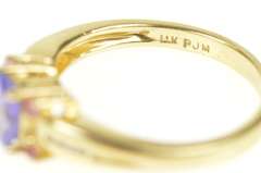 14K Yellow Gold Oval Tanzanite Pink Topaz Diamond Accent Ring