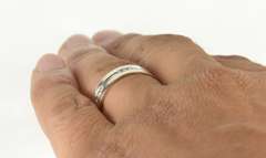 14K White Gold 5.9mm Grooved Diamond Men's Wedding Band Ring