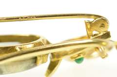 14K Yellow Gold Retro Jasper Emerald Stylized Cat Kitten Pin/Brooch