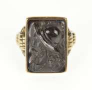 10K Yellow Gold Carved Soldier Black Onyx Cameo Statement Ring