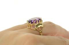 14K Yellow Gold Ornate Retro Oval Amethyst Cocktail Ring
