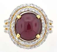 Ravishing Cabochon Ruby & White Topaz Ring in Vermeil