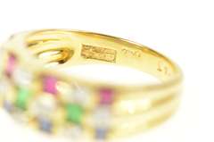 18K Yellow Gold Tiered Ruby Diamond Sapphire Emerald Band Ring