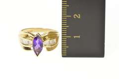 14K Yellow Gold Amethyst Baguette Diamond Engagement Ring