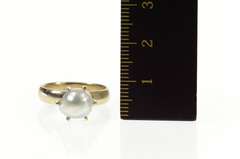14K White Gold Retro Light Blue Pearl Prong Statement Ring