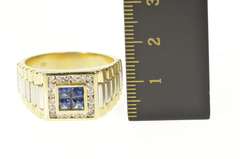 10K Yellow Gold 1.18 Ctw Princess Sapphire Diamond Men's Ring