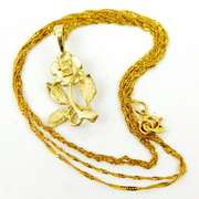 14K Glistening Rose Pendant & 25 Inch Chain