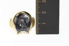 10K Yellow Gold 1960's Carved Horseshoe Hematite Men's Ring