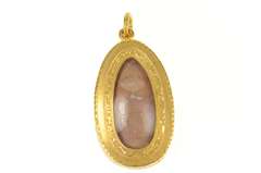 14K Yellow Gold Ornate Ancient Carved Stone Buddha Etched Pendant