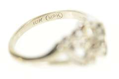 10K White Gold Retro Diamond Inset Interlocking Heart Ring
