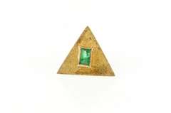 18K Yellow Gold Columbian Emerald Triangle Textured Lapel Pin/Brooch