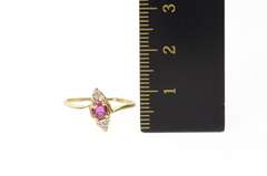 10K Yellow Gold Round Ruby Diamond Cluster Bypass Ring