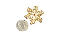 14K Yellow Gold Pearl Syn. Ruby Retro Ornate Scroll Swirl Pin/Brooch