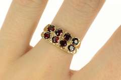 10K Yellow Gold Art Deco Squared Garnet Statement Band Ring