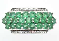 Lively Emerald & White Sapphire Cluster Ring in Sterling Silver