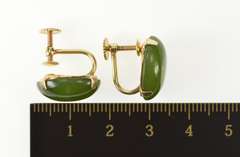 14K Yellow Gold 1960's Retro Nephrite Jade Cabochon ScrewBack Earrings
