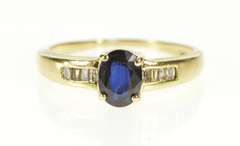 14K Yellow Gold Natural Sapphire Baguette Diamond Engagement Ring