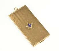 10K Yellow Gold Art Deco 47x26.7mm Masonic Enamel Card Case Pendant