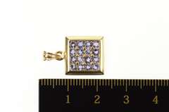 10K Yellow Gold Square Pave Tanzanite Cluster Statement Pendant