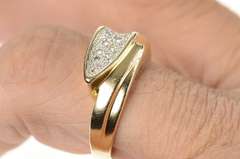 14K Yellow Gold Two Tone Pave Diamond Geometric Men's Ring