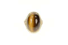 14K Yellow Gold Retro Ornate 1960's Tiger's Eye Cabochon Ring