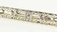 14K White Gold Art Deco Diamond Scroll Filigree Bar Pin/Brooch