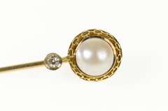 10K Yellow Gold Victorian Pearl Diamond Accent Filigree Stick Pin