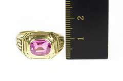14K Yellow Gold 1930's Syn. Pink Sapphire Ornate Men's Ring