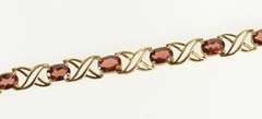 10K Yellow Gold Oval Garnet Criss Cross X Link Tennis Bracelet