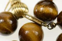 Gold Filled Retro Tiger's Eye Twist Bead Opera Chain Necklace